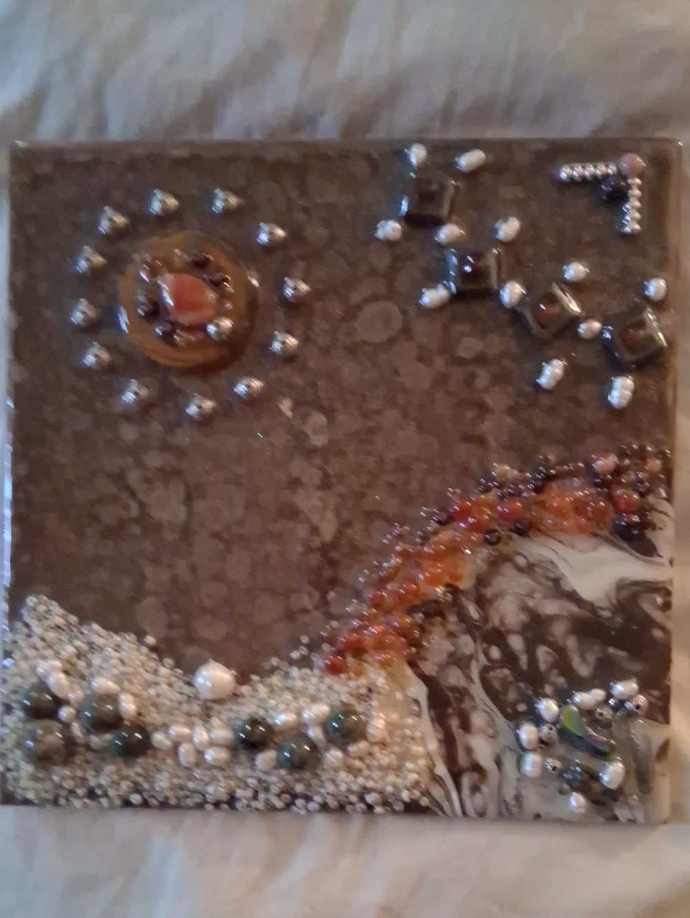 Mixed-Media Wall Art in Brown and Cream with Amber Accents